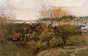 Alfred Wahlberg Landscape stamp Vaxholm oil painting artist
